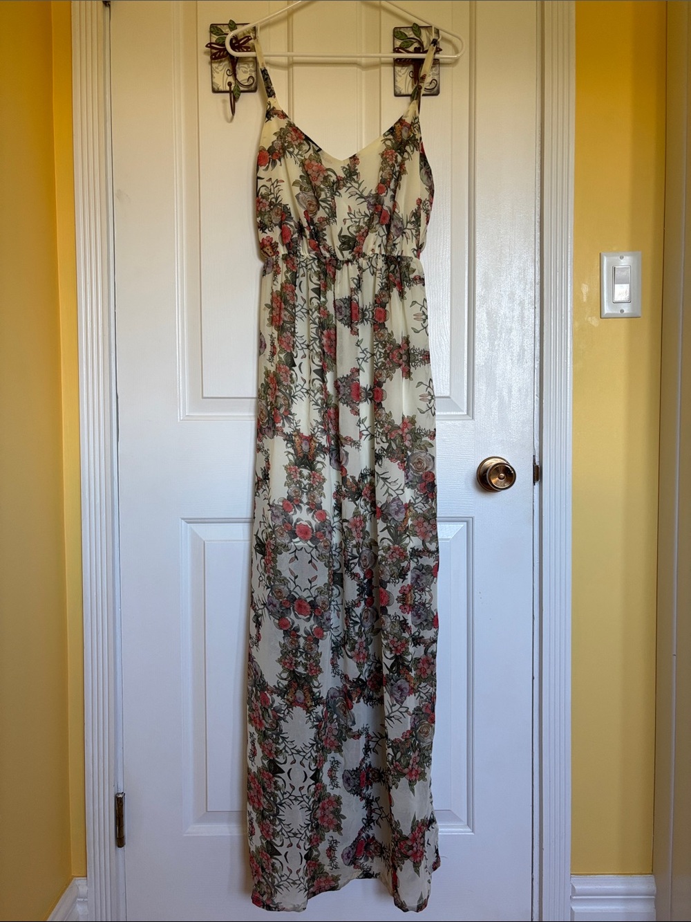 Cream and Pink Floral Maxi Dress